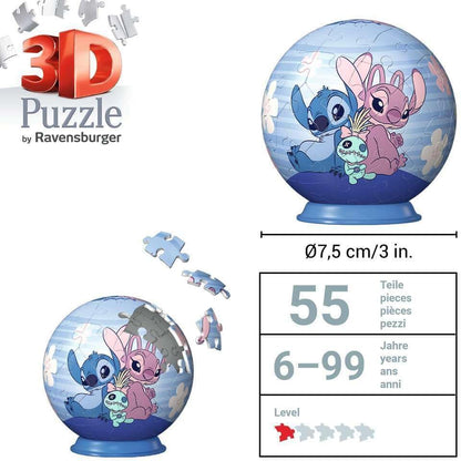 Ravensburger - Puzzle 3D Niños Disney Angel y Stich | Puzzles 3D para Niños De 6 Años O Más | Maquetas para Montar De 55 Piezas | Regalo Niño 6 Años O Más