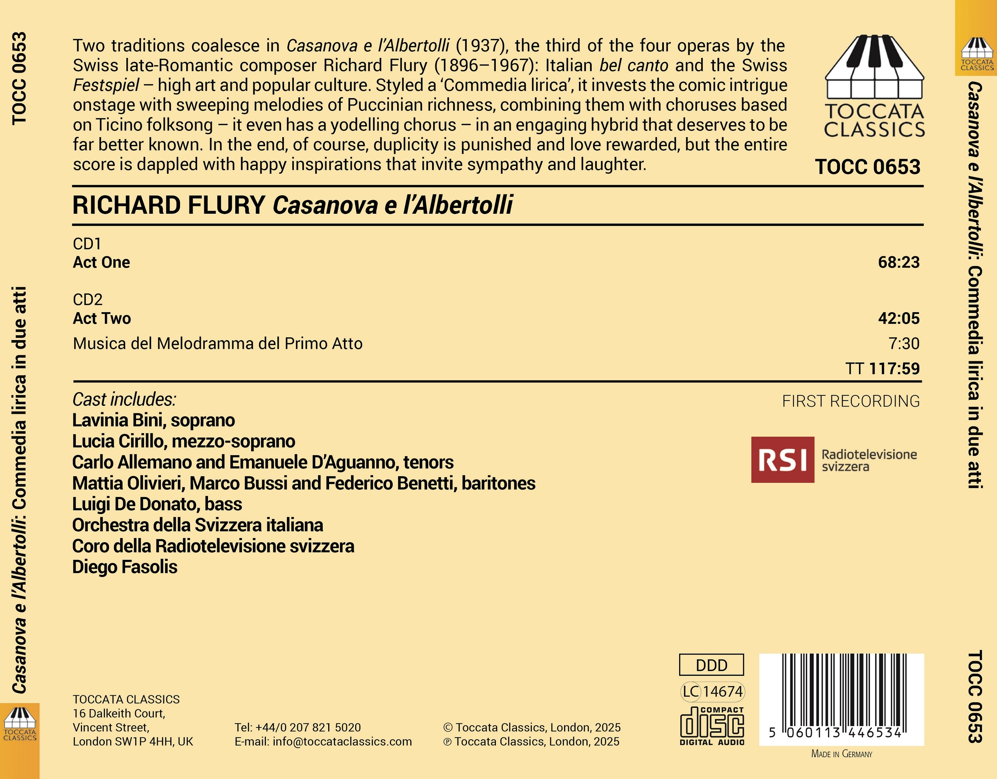 Richard Flury: Casanova E L'Albertolli: Commedia Lirica in Due Atti
