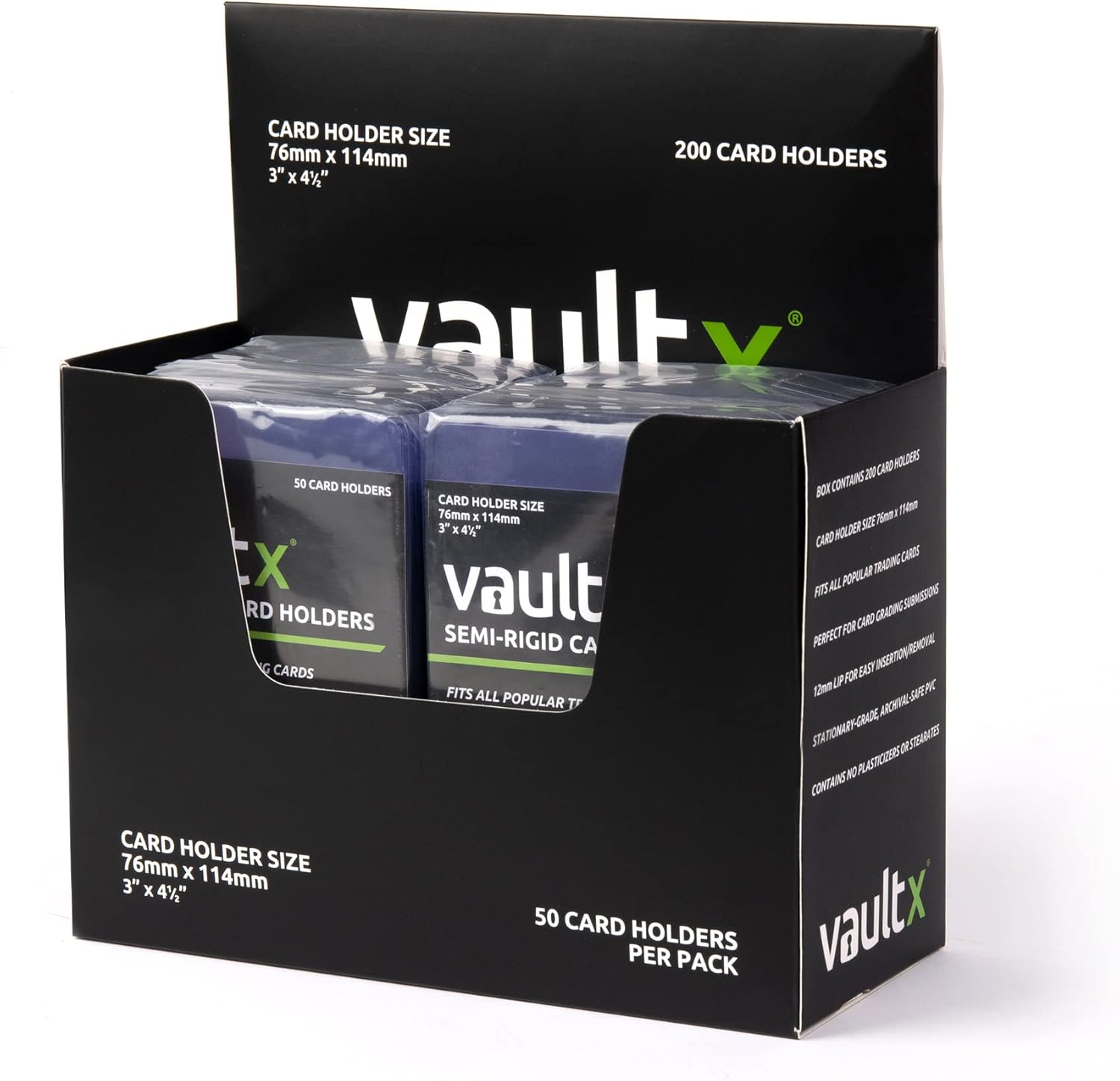 Vault X Slim Semi-Rigid Card Holders for Trading Card and Sports Card Grading Submissions (200 Pack)