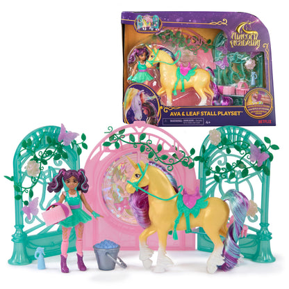 Unicorn Academy, Ava Doll and Colour-Change Leaf Unicorn Stall Playset with 15 Accessories, Dolls Toys for Girls Aged 4 and up