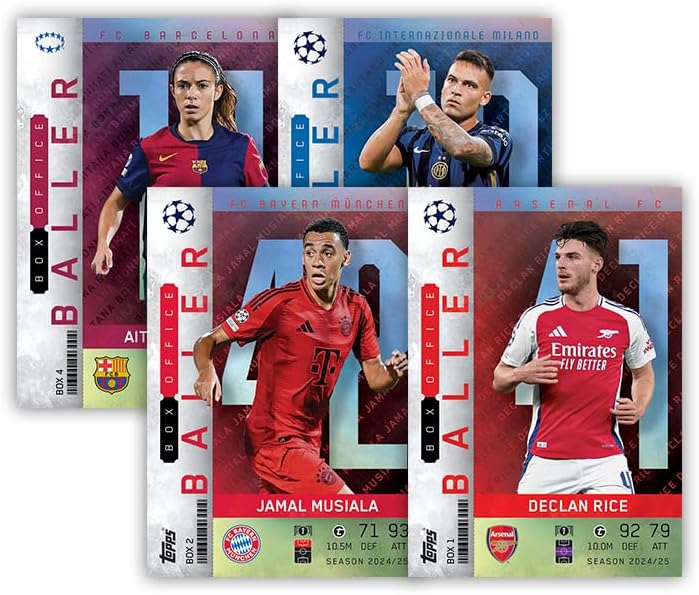 Topps Match Attax Extra 2025 - Mega Tin #1 - Box Office Ballers. 48 cards including 4 exclusive Box Office Baller LE cards. Look out for relic cards inside lucky tins!