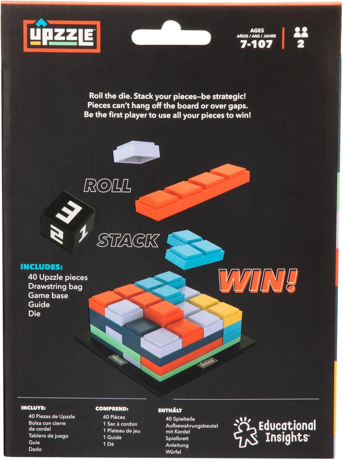 Learning Resources Upzzle Strategic Stacking Puzzle Game, Brain Teaser Puzzle Game, Gifts for 7 Year Old Girls and Boys, Travel Game for 2 Players