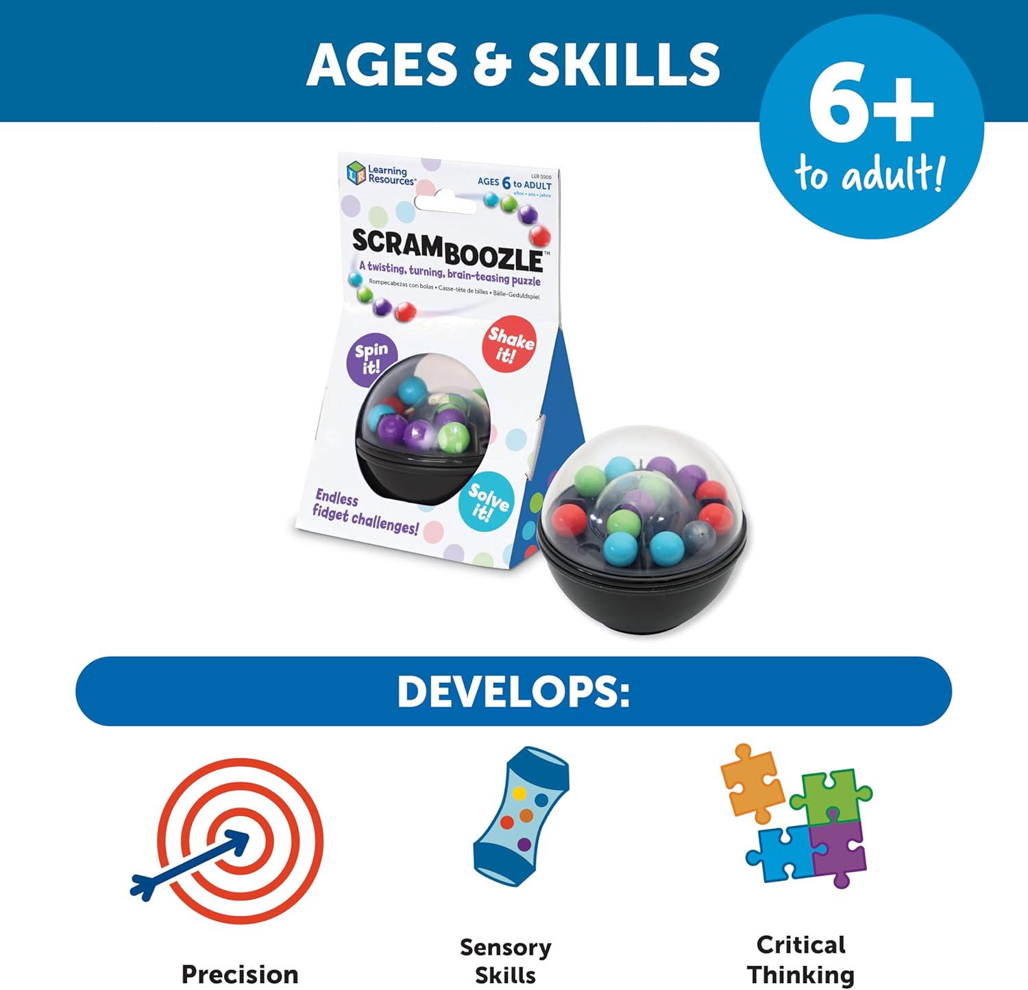 Learning Resources Scramboozle Puzzle Ball, Toys for 6 Year Old Boy or Girl, Travel Games for Kids