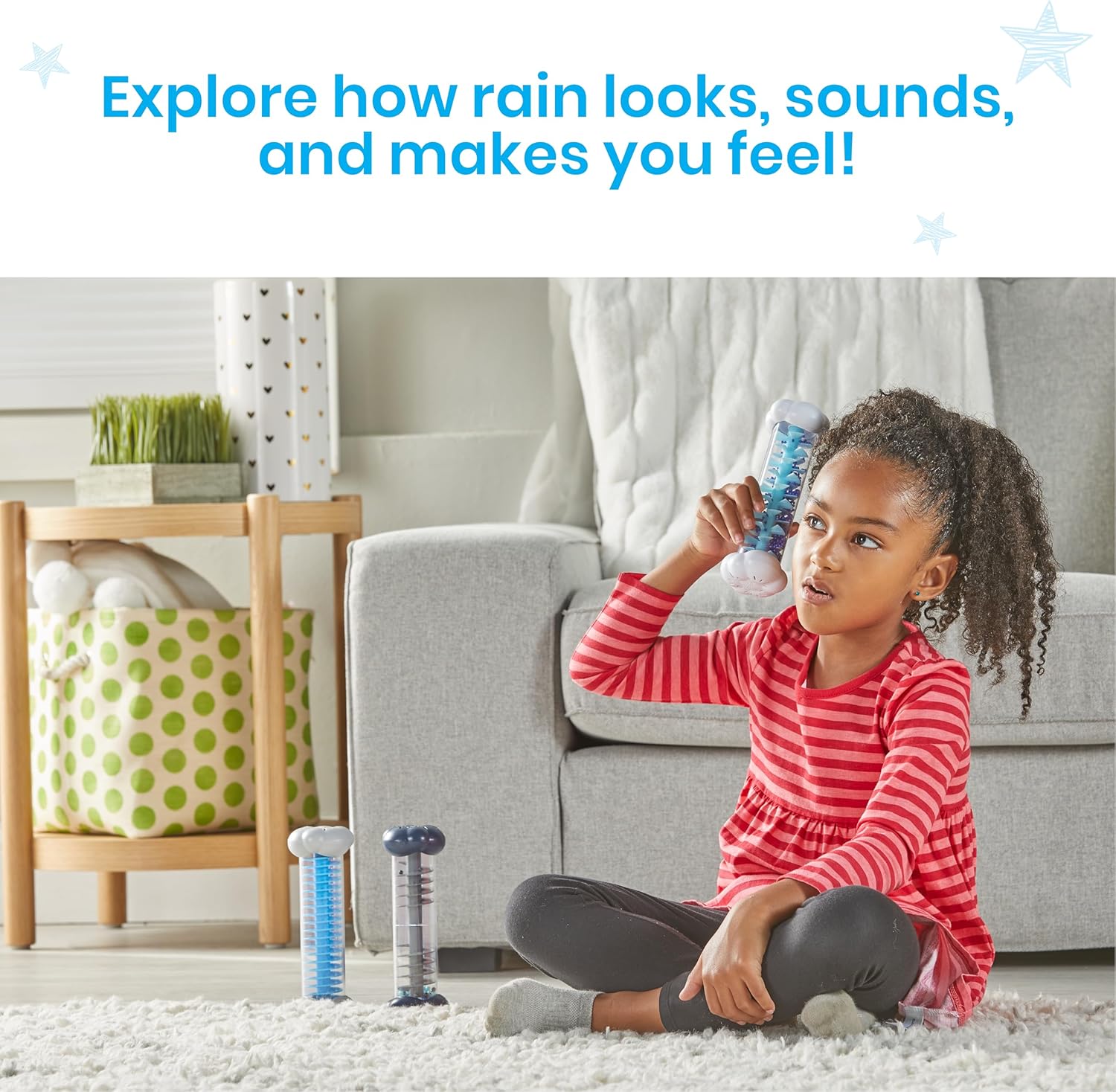 Learning Resources Sounds of Rain Sensory Tubes, Toys for 3 Year Old Boys and Girls, Calming Fidget, 3 Sounds, Snow, Rain and Thunderstorm