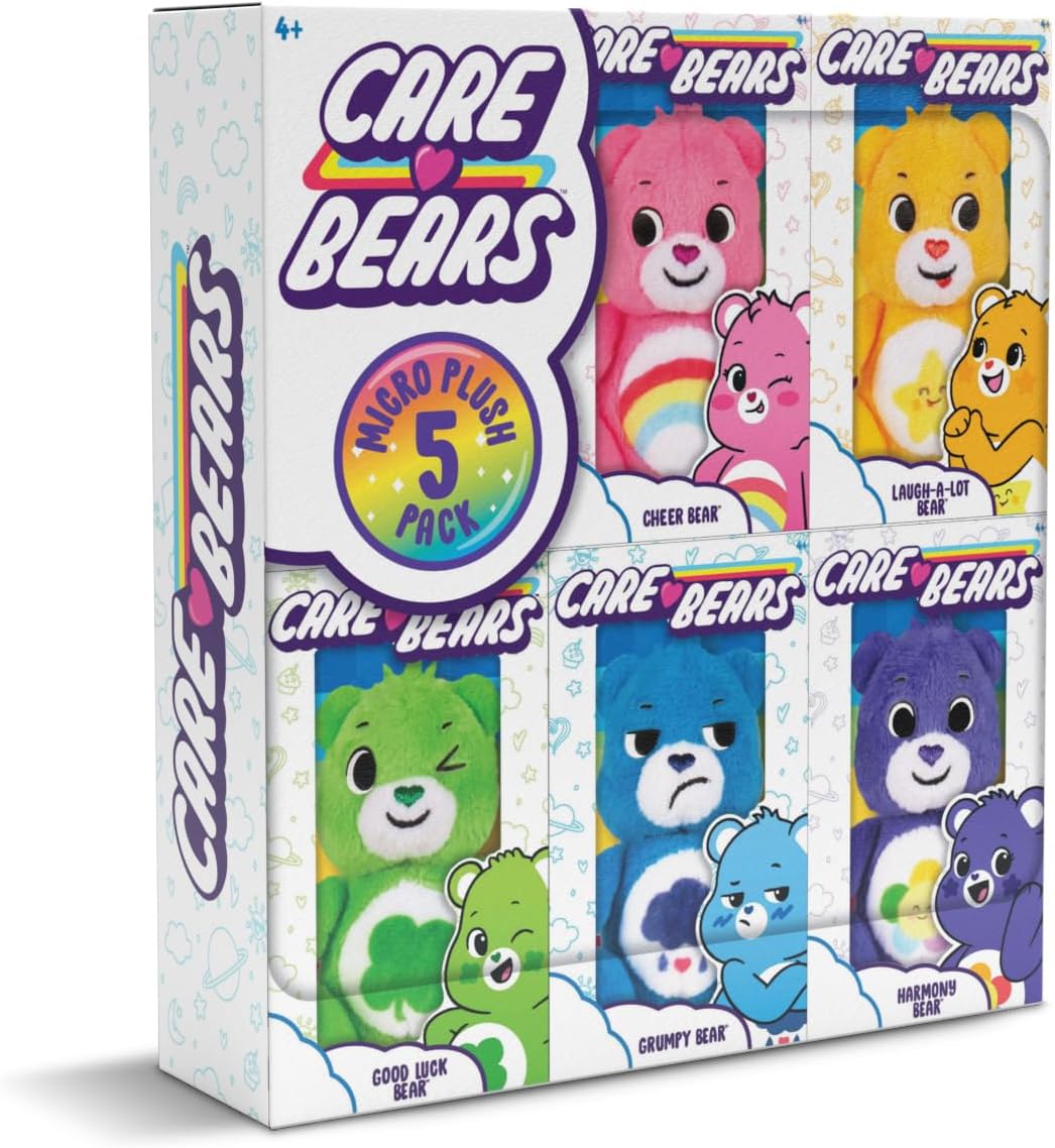 Care Bears , Micro Plush 5 Pack , Collectable Cute Plush Toy, Cuddly Toys for Children, Soft Toys for Girls and Boys, Cute Teddies Suitable for Girls and Boys Ages 4+ , Basic Fun 22719