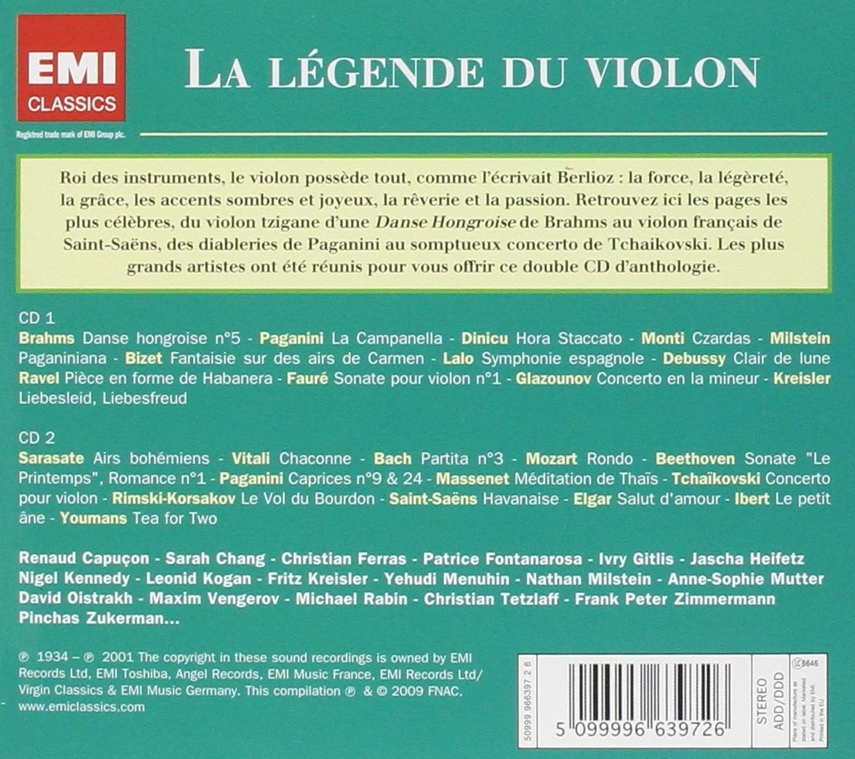 Legende Du Violon (La): Brahms, Paganini, Bizet, Lalo, Ravel, Bach.. (2 Cd)