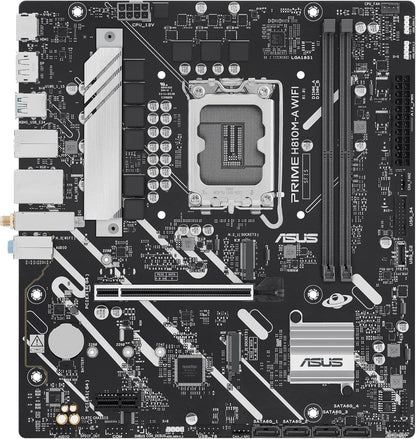 ASUS Prime H810M-A WiFi, Placa Base Intel mATX, 6+1+1+1 etapas de alimentación, Ranura DDR5, PCIe 4.0, 2 Ranuras M.2, WiFi 6E, Ethernet Intel 16 GB, DisplayPort, HDMI, USB-A 10 Gbps, USB-C 5 Gbps