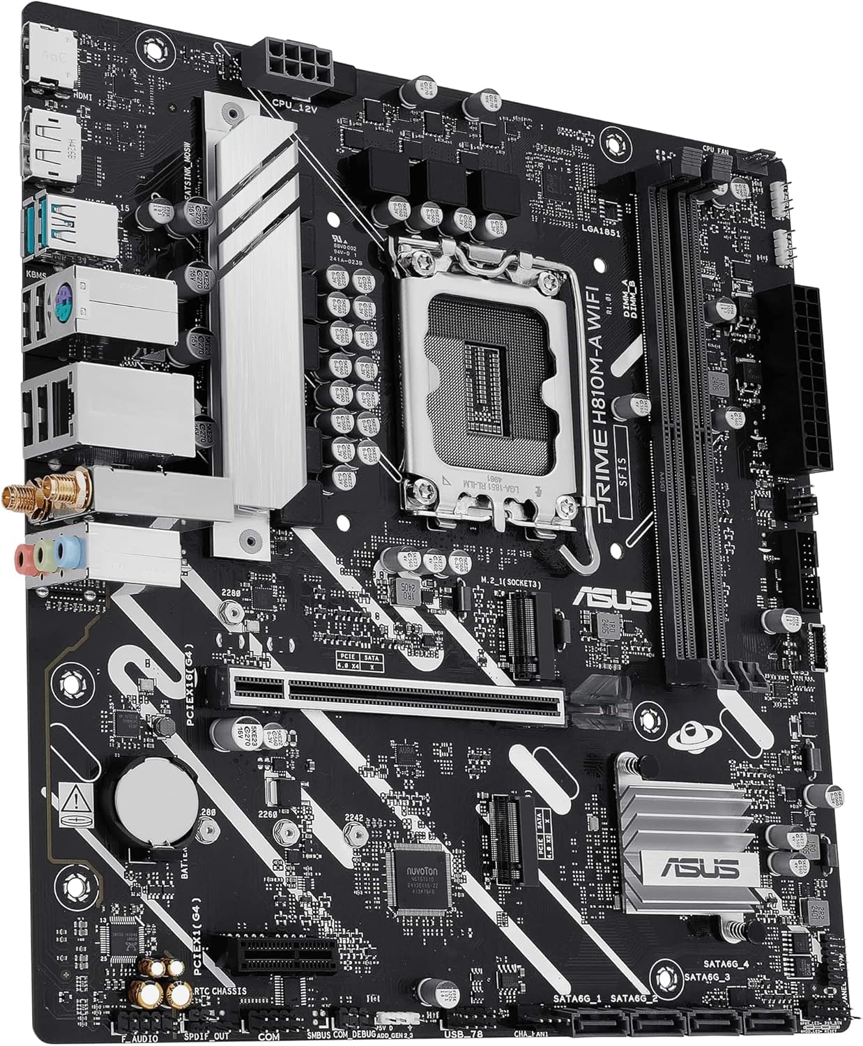 ASUS Prime H810M-A WiFi, Placa Base Intel mATX, 6+1+1+1 etapas de alimentación, Ranura DDR5, PCIe 4.0, 2 Ranuras M.2, WiFi 6E, Ethernet Intel 16 GB, DisplayPort, HDMI, USB-A 10 Gbps, USB-C 5 Gbps