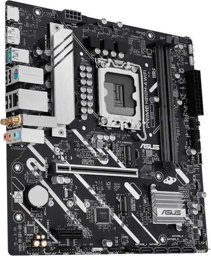 ASUS Prime H810M-A WiFi, Placa Base Intel mATX, 6+1+1+1 etapas de alimentación, Ranura DDR5, PCIe 4.0, 2 Ranuras M.2, WiFi 6E, Ethernet Intel 16 GB, DisplayPort, HDMI, USB-A 10 Gbps, USB-C 5 Gbps