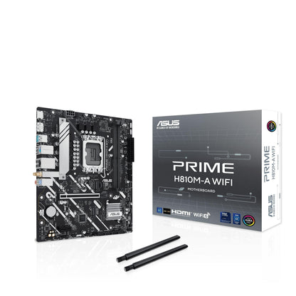 ASUS Prime H810M-A WiFi, Placa Base Intel mATX, 6+1+1+1 etapas de alimentación, Ranura DDR5, PCIe 4.0, 2 Ranuras M.2, WiFi 6E, Ethernet Intel 16 GB, DisplayPort, HDMI, USB-A 10 Gbps, USB-C 5 Gbps