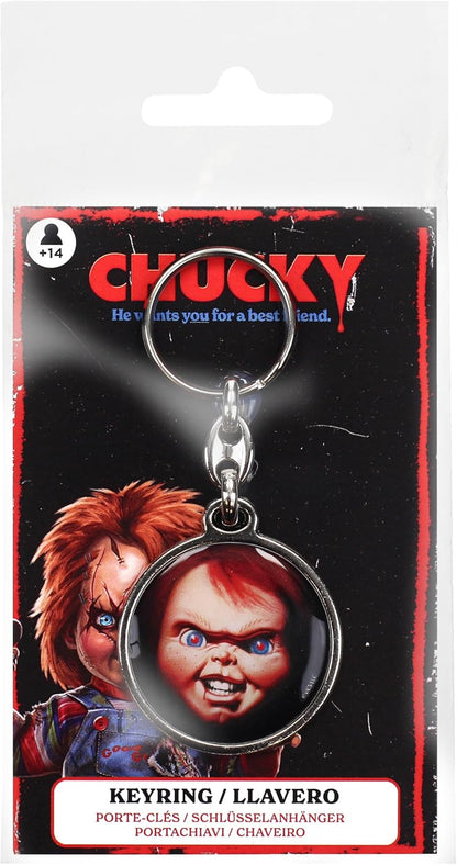 SD TOYS - Chucky round metal chucky key ring, multicoloured, S