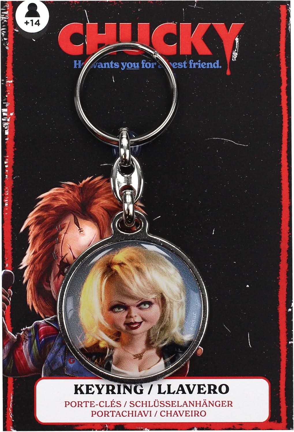 SD TOYS - Tiffany key ring round metal chucky, multicoloured, S