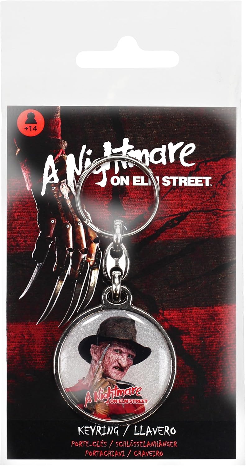 SD TOYS - Freddy round metal key ring nightmare on elm street, multicoloured, S
