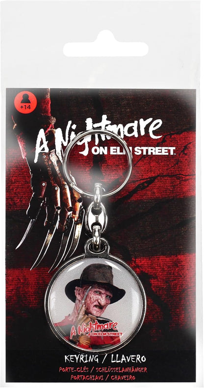 SD TOYS - Freddy round metal key ring nightmare on elm street, multicoloured, S