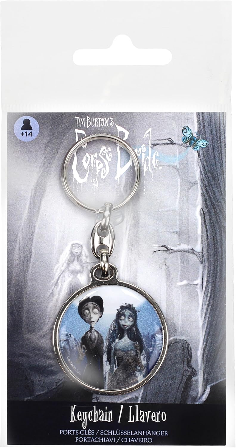 SD TOYS - Victor and Emily Round Metal The Bride Corpse Keychain, multicoloured, S