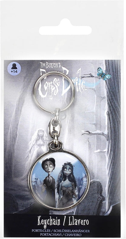 SD TOYS - Victor and Emily Round Metal The Bride Corpse Keychain, multicoloured, S