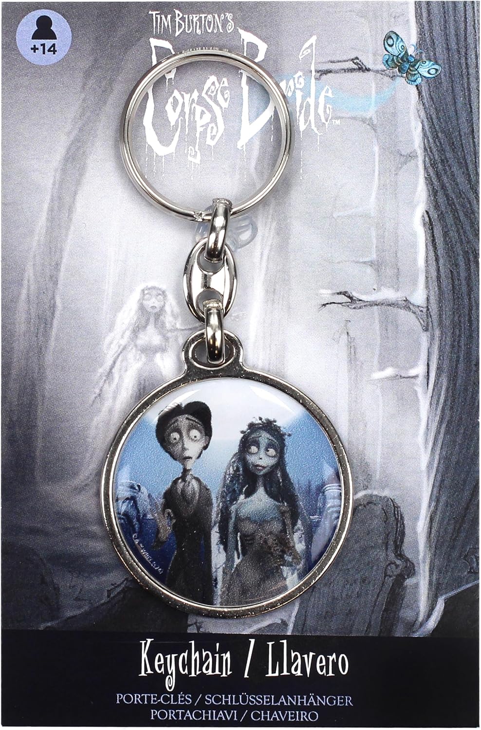 SD TOYS - Victor and Emily Round Metal The Bride Corpse Keychain, multicoloured, S