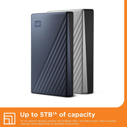 WD 6TB My Passport Ultra, portable external storage, external hard drive, software with defense against ransomware, backup and password protection, Works with PC, Xbox S|X, PS5, PS4, Midnight Blue