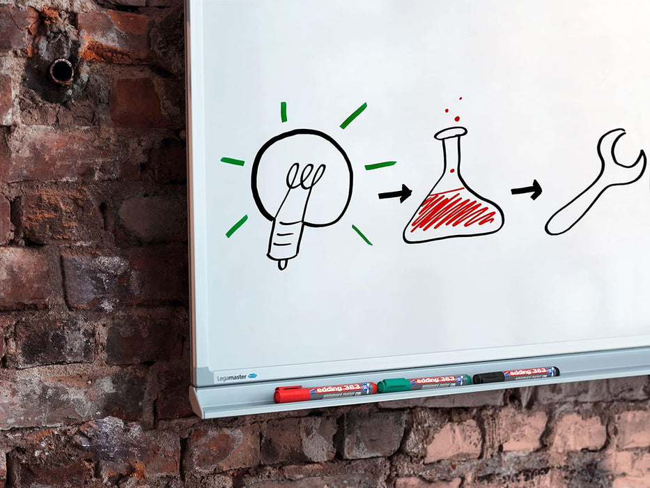 edding Juego de rotuladores para pizarra blanca 363, multicolor, 50 unidades, punta biselada de 1 a 5 mm, borrado en seco, para pizarras blancas, rotafolios, pizarras magnéticas, pizarras de notas,