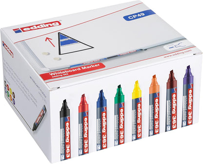 edding Juego de rotuladores para pizarra blanca 363, multicolor, 50 unidades, punta biselada de 1 a 5 mm, borrado en seco, para pizarras blancas, rotafolios, pizarras magnéticas, pizarras de notas,