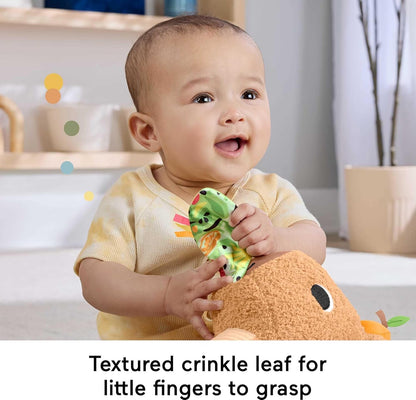 Fisher-Price Baby Sensory Toy Snuggly Snacky Capybara Plush with Newborn Teether & Rattle Activities for Infants Ages 3+ Months, HYR54