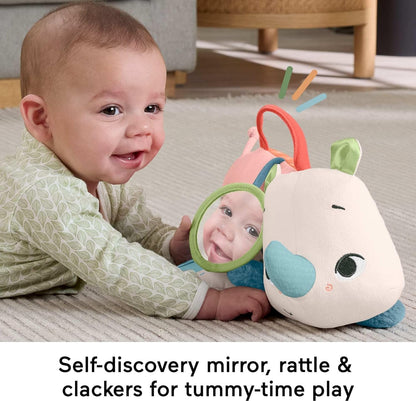 Fisher-Price Newborn Toy Planet Friends Tummy Time Roaming Rhino Plush with Sensory Activities for Babies Ages 0+ Months, HYR55