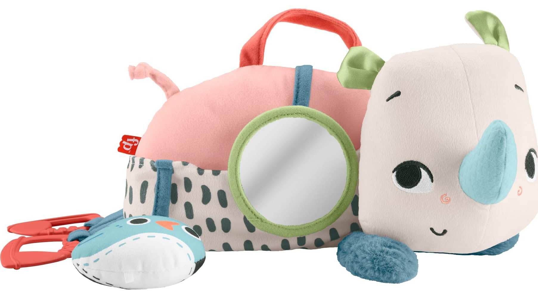Fisher-Price Newborn Toy Planet Friends Tummy Time Roaming Rhino Plush with Sensory Activities for Babies Ages 0+ Months, HYR55