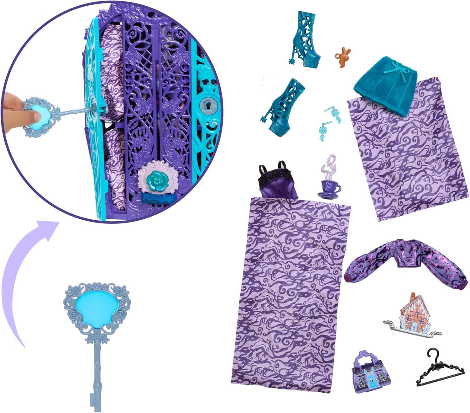 Monster High Skulltimate Secrets Doll and Accessories Set, Garden Mysteries Twyla with Reveal Closet & 19+ Tea Party Surprises like Doll Clothes, HYT74