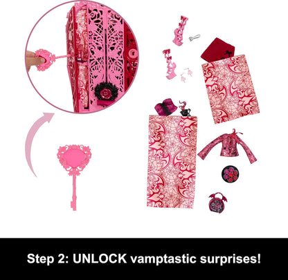 Monster High Skulltimate Secrets Doll and Accessories Set, Garden Mysteries Draculaura with Reveal Closet & 19+ Tea Party Surprises like Doll Clothes, HYT72