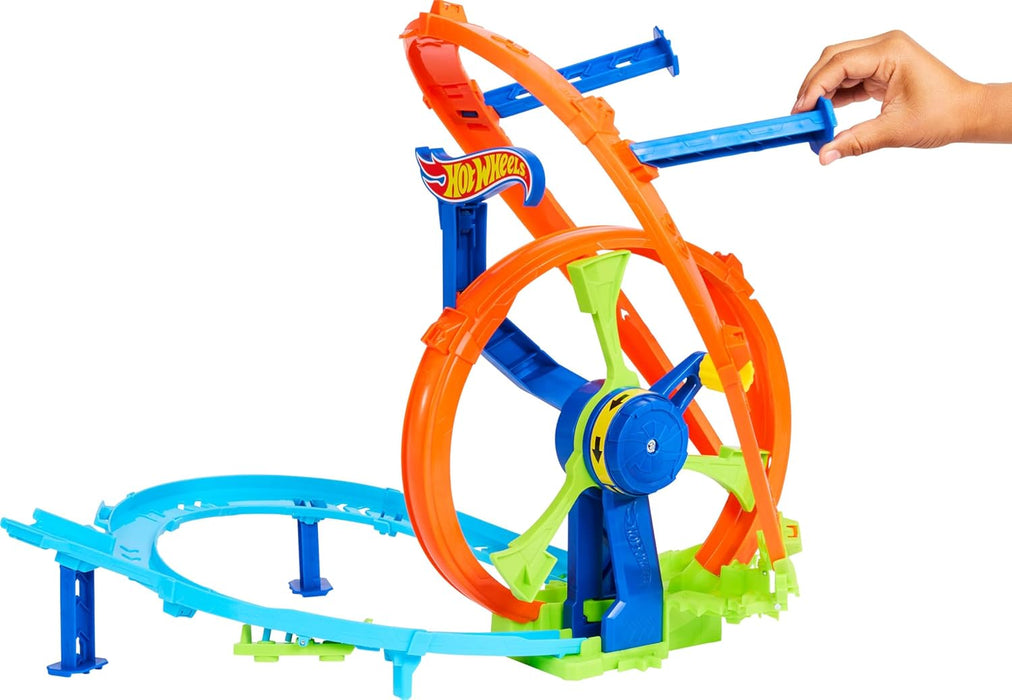 Hot Wheels Launch and Loop Conjunto de Juego de Pistas y Coche de Juguete, Coche de Metal a Escala 1:64, Zona de choques en Pista con Forma de 8 con looping con Impulsor, JBX65