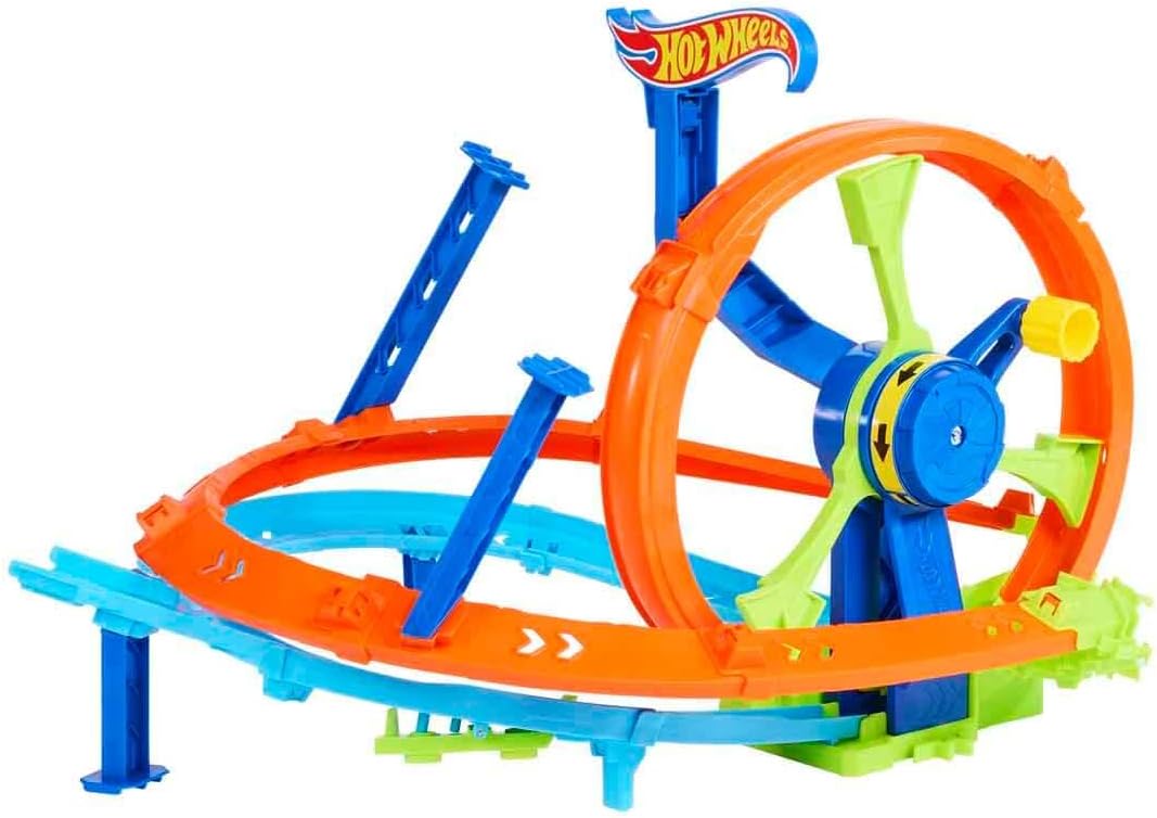 Hot Wheels Launch and Loop Conjunto de Juego de Pistas y Coche de Juguete, Coche de Metal a Escala 1:64, Zona de choques en Pista con Forma de 8 con looping con Impulsor, JBX65