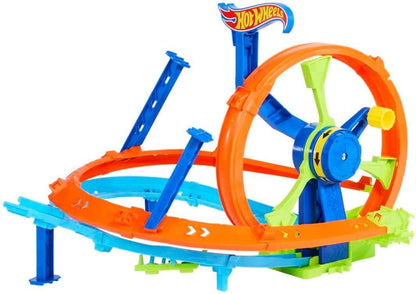Hot Wheels Launch and Loop Conjunto de Juego de Pistas y Coche de Juguete, Coche de Metal a Escala 1:64, Zona de choques en Pista con Forma de 8 con looping con Impulsor, JBX65