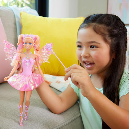 Mattel Barbie Fairy Doll with Toy Wand & Fashion Accessories, Fantasy Theme with Color-Change Fun on Wings & Outfit, JCP76