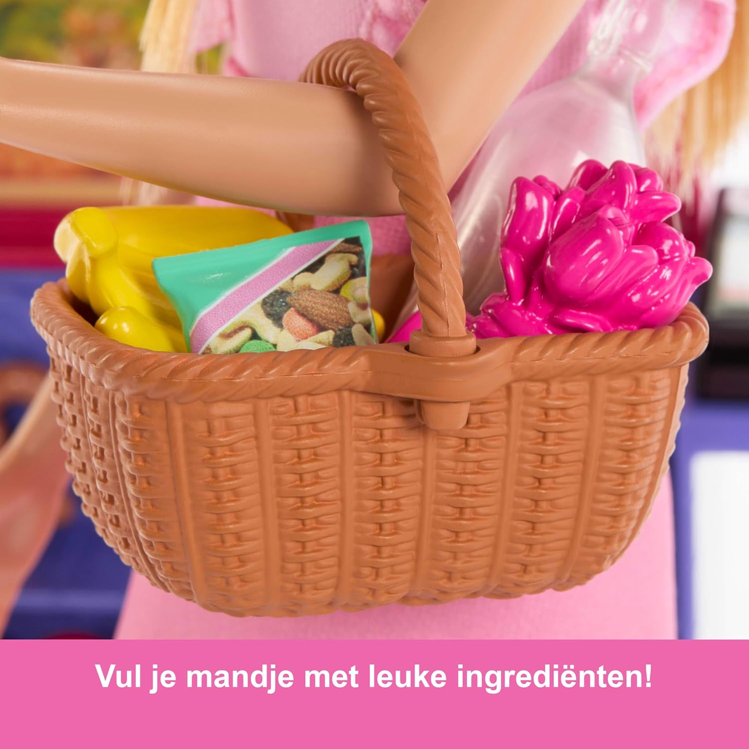 Barbie und Teresa Rezept für Freundschaft Modepuppe und Spielset, Malibu auf dem Markt mit 11 Zubehörteilen, inklusive Marktstand und Lebensmittel, JCT05