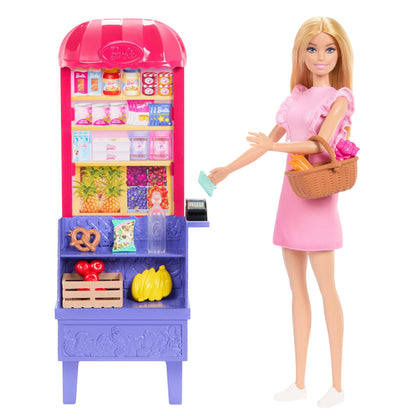 Barbie und Teresa Rezept für Freundschaft Modepuppe und Spielset, Malibu auf dem Markt mit 11 Zubehörteilen, inklusive Marktstand und Lebensmittel, JCT05