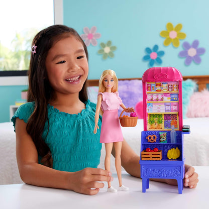 Barbie und Teresa Rezept für Freundschaft Modepuppe und Spielset, Malibu auf dem Markt mit 11 Zubehörteilen, inklusive Marktstand und Lebensmittel, JCT05