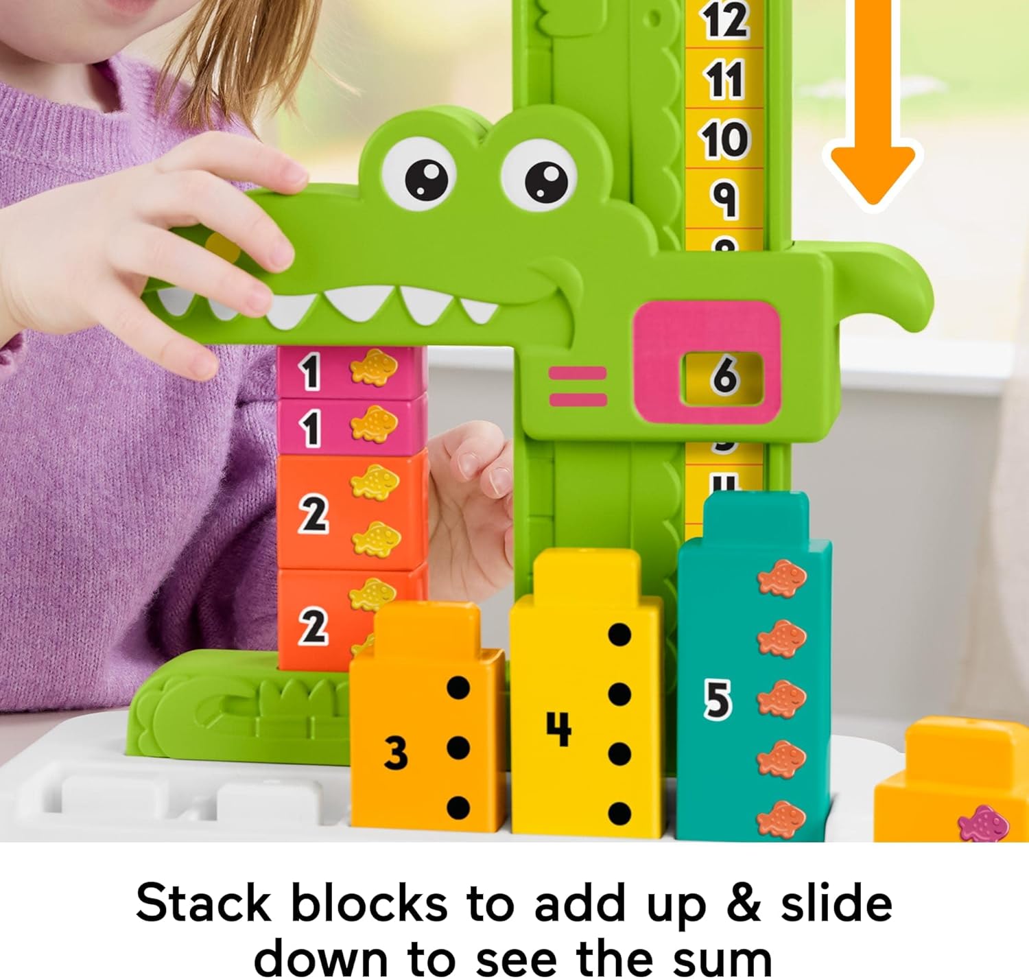 Fisher-Price Preschool Learning Toy Adding Alligator Counting Activity with 10 Stacking Blocks for Kids Ages 3+ Years, JCT13