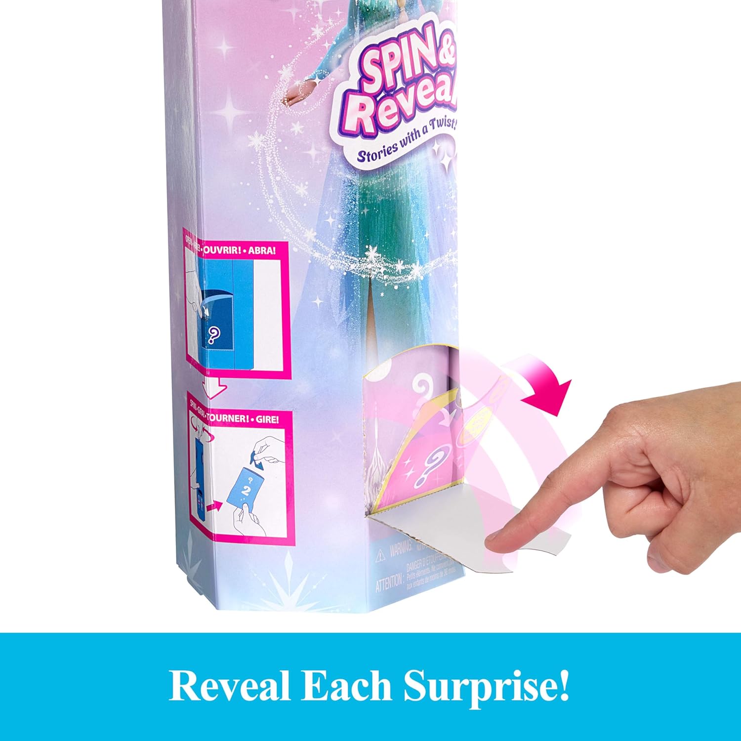 Mattel Disney Frozen Spin & Reveal Elsa Conjunto de muñeca de moda, con 11 sorpresas, incluidos 5 accesorios, 5 pegatinas y una escena de juego, inspirado en la película de Disney, JBG59