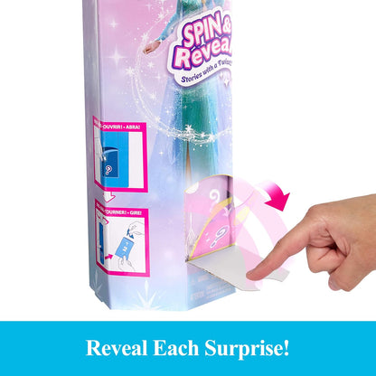 Mattel Disney Frozen Spin & Reveal Elsa Conjunto de muñeca de moda, con 11 sorpresas, incluidos 5 accesorios, 5 pegatinas y una escena de juego, inspirado en la película de Disney, JBG59