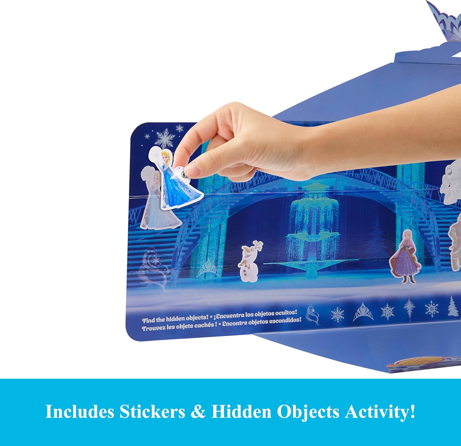 Mattel Disney Frozen Spin & Reveal Elsa Conjunto de muñeca de moda, con 11 sorpresas, incluidos 5 accesorios, 5 pegatinas y una escena de juego, inspirado en la película de Disney, JBG59