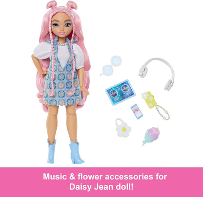 Barbie Dream Besties Doll and Accessories, Daisy Jean Posable Fashion Doll with Removable Fashions & Wavy Pink Hair, 9 DJ & Music Themed Pieces, JDD74
