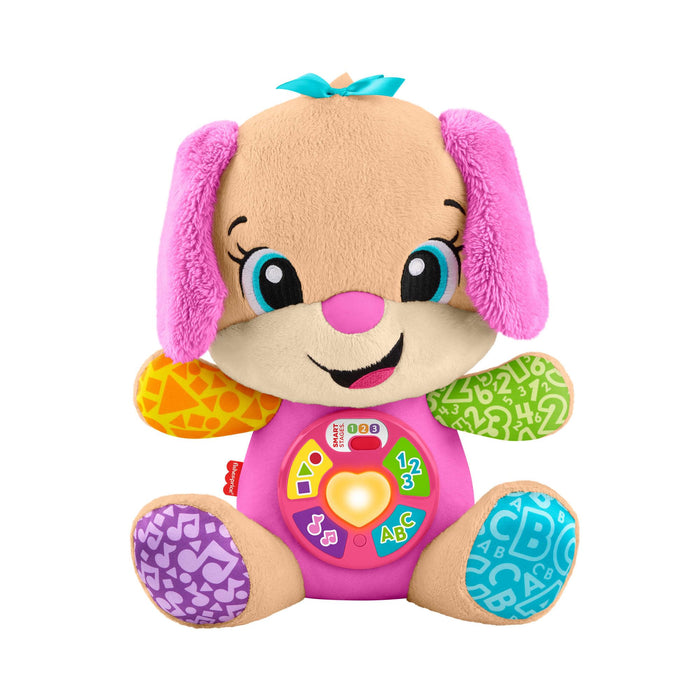 Fisher-Price Baby Learning Toy Laugh & Learn Smart Stages Sis Pink Musical Plush with Smart Stages for Infants Ages 6+ Months, Multilanguage Version: Dutch, Englush, French, German, Italian, JFD31