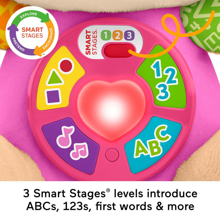 Fisher-Price Baby Learning Toy Laugh & Learn Smart Stages Sis Pink Musical Plush with Smart Stages for Infants Ages 6+ Months, Multilanguage Version: Dutch, Englush, French, German, Italian, JFD31