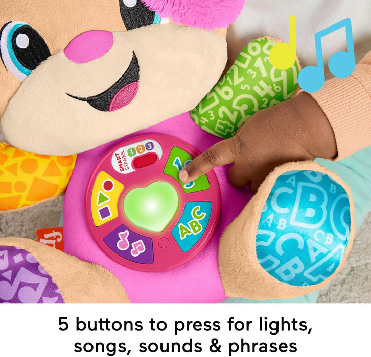 Fisher-Price Baby Learning Toy Laugh & Learn Smart Stages Sis Pink Musical Plush with Smart Stages for Infants Ages 6+ Months, Multilanguage Version: Dutch, Englush, French, German, Italian, JFD31
