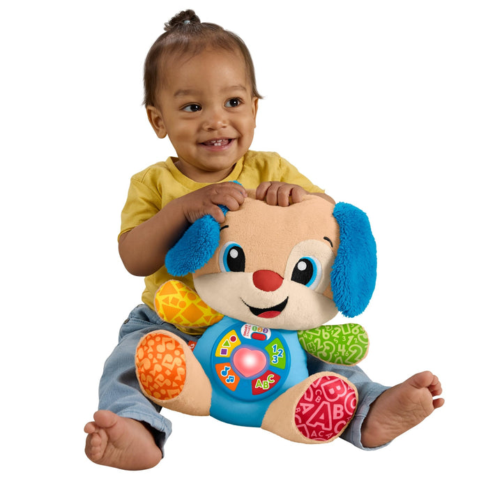 Fisher-Price Baby Learning Toy Laugh & Learn Smart Stages Puppy Musical Plush with Smart Stages for Infants Ages 6+ Months, Multilanguage Version, JFD20