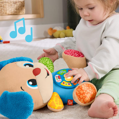 Fisher-Price Baby Learning Toy Laugh & Learn Smart Stages Puppy Musical Plush with Smart Stages for Infants Ages 6+ Months, Multilanguage Version, JFD20