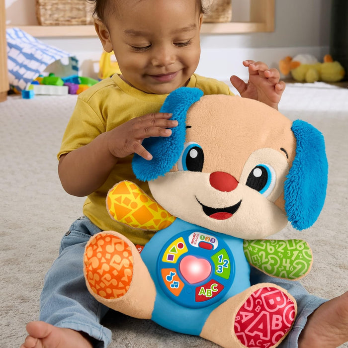 Fisher-Price Baby Learning Toy Laugh & Learn Smart Stages Puppy Musical Plush with Smart Stages for Infants Ages 6+ Months, Multilanguage Version, JFD20