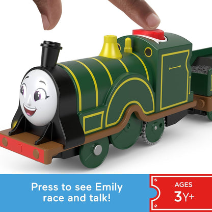 Thomas & Friends Motorized Toy Train Talking Emily Battery-Powered Engine with Phrases & Sounds for Kids Ages 3+ Years, UK English Version, JFJ86