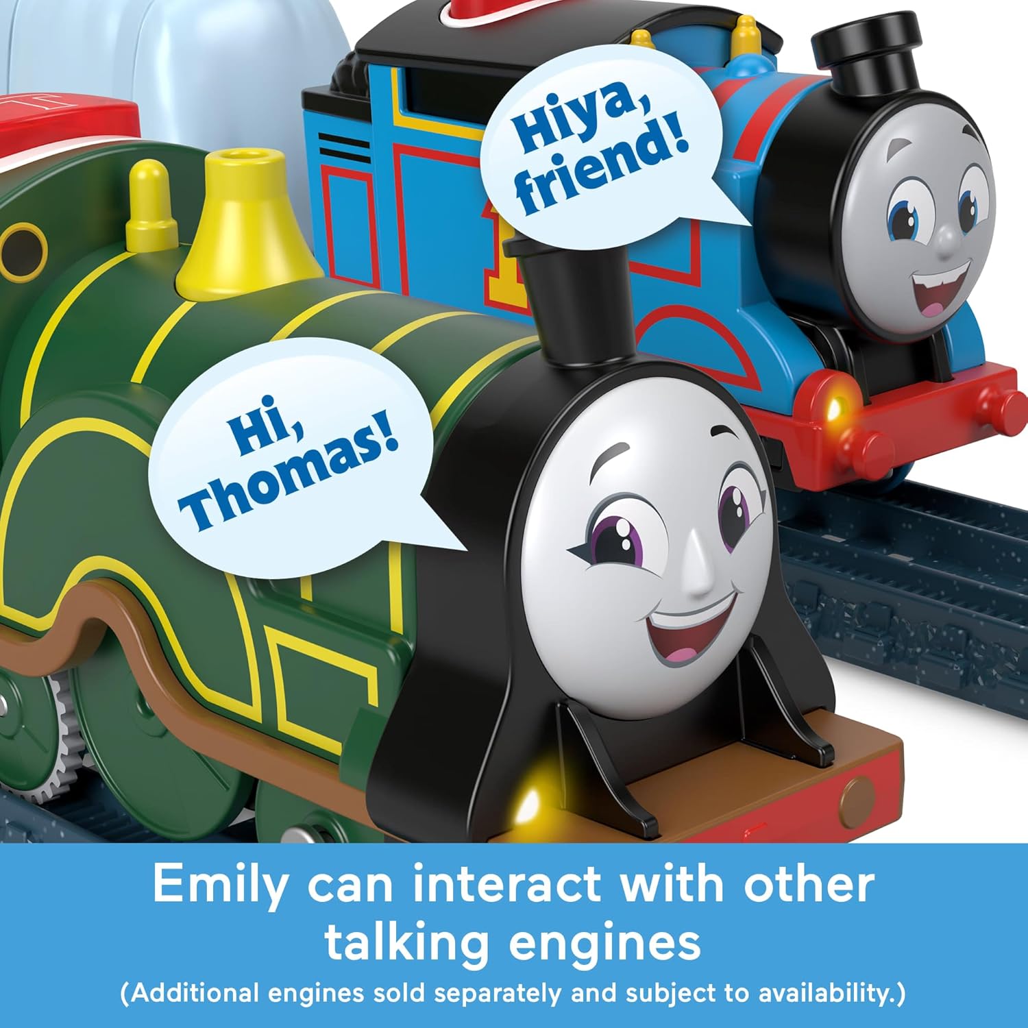 Thomas & Friends Motorized Toy Train Talking Emily Battery-Powered Engine with Phrases & Sounds for Kids Ages 3+ Years, UK English Version, JFJ86
