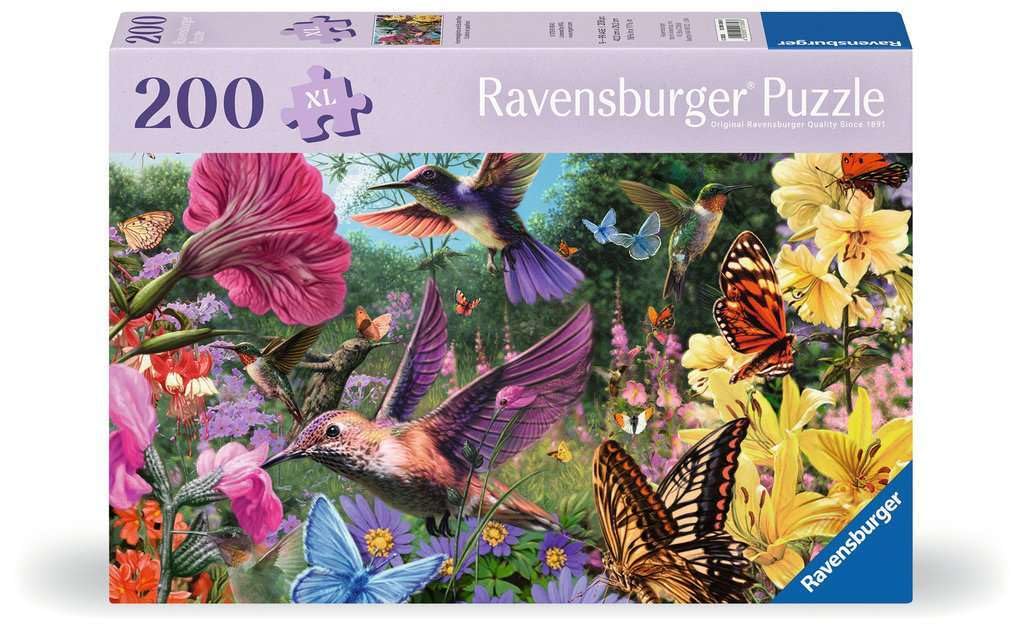 Ravensburger Puzzle 12001369 - Kolibris und Schmetterlinge - 200 Teile Puzzle für ältere Menschen und Senioren, mit größeren, griffigen Puzzleteilen, großer Bildvorlage und mit Unterlage zum Puzzeln